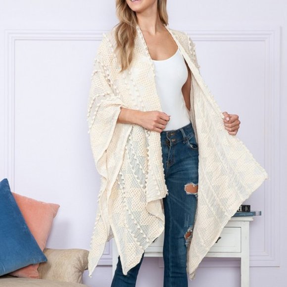 Justin Taylor Pom-Pom Asymmetrical Poncho Cardigan - Picture 5 of 6